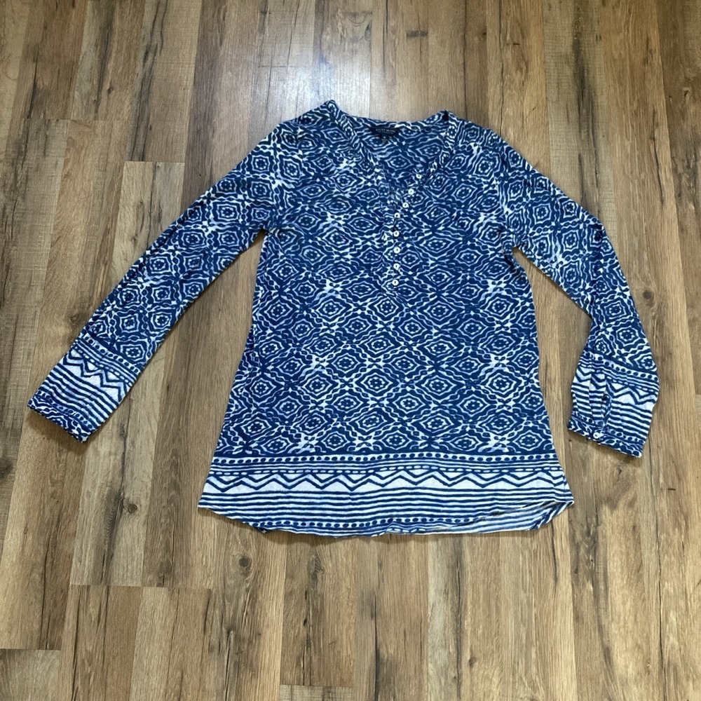 Lucky Brand Women's Blouse Boho 3/4 Sleeve Pullover Lightweight Medium Patriotic